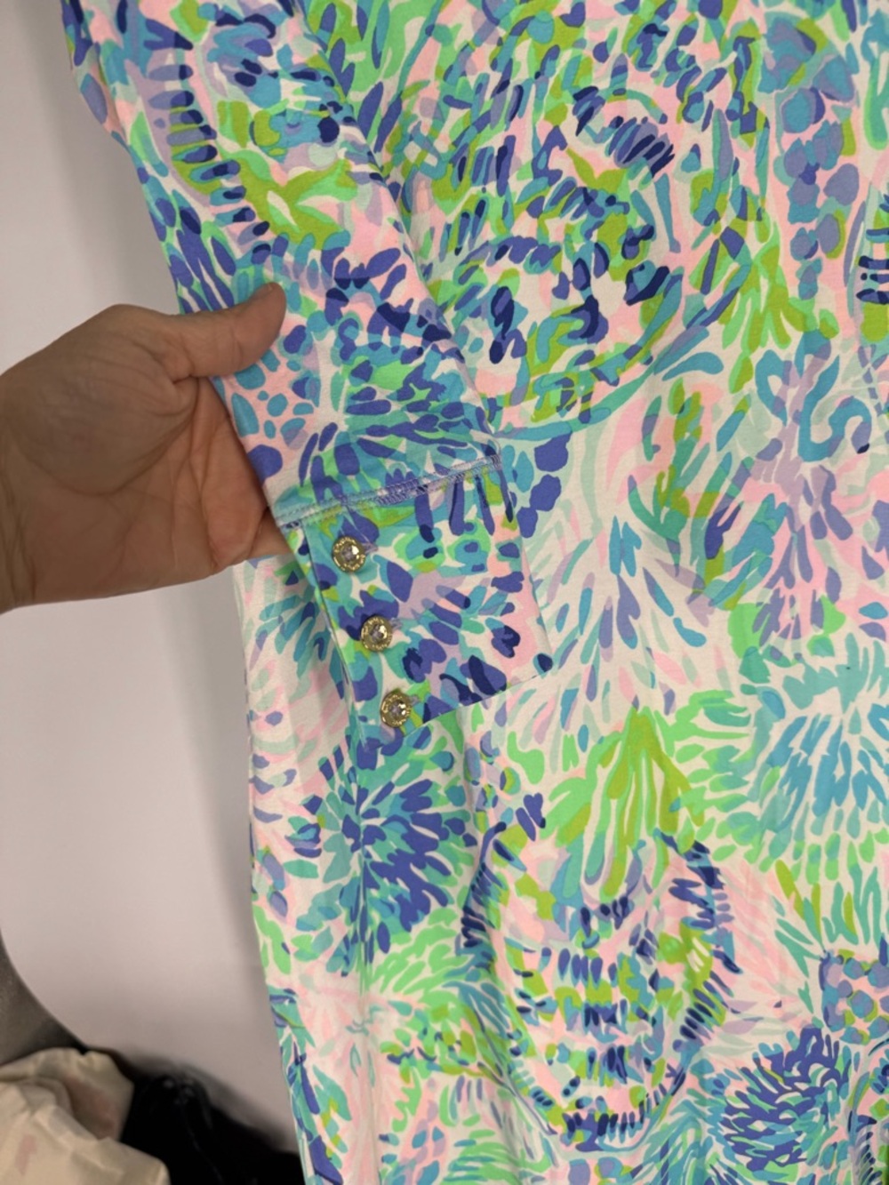Lilly Pulitzer Multicolor Floral Shift Dress - Blue Green Pink Large NYT - Picture 7 of 7